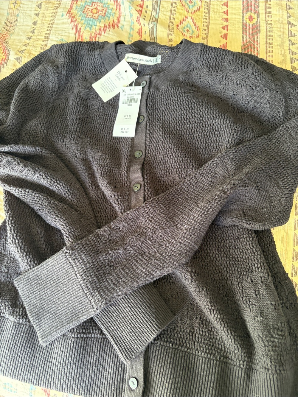 Abercrombie & Fitch Charcoal Knit Button-Up Cardigan floral pattern